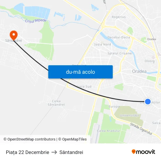 Harta de Piața 22 Decembrie către Sântandrei