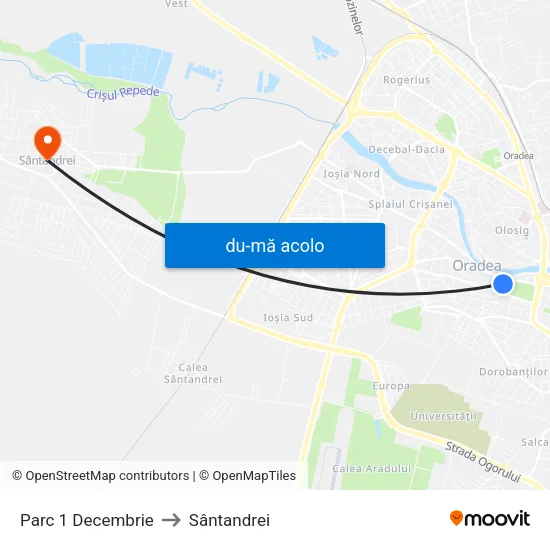 Harta de Parc 1 Decembrie către Sântandrei