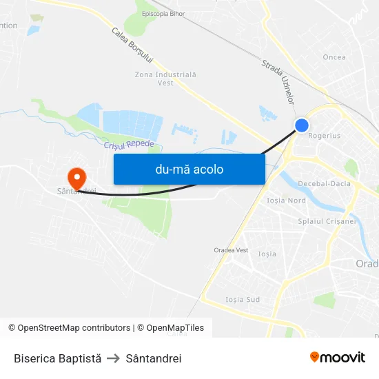 Harta de Biserica Baptistă către Sântandrei