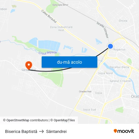 Harta de Biserica Baptistă către Sântandrei