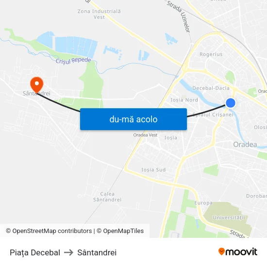 Harta de Piața Decebal către Sântandrei