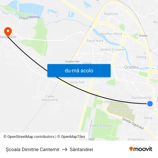 Harta de Școala Dimitrie Cantemir către Sântandrei