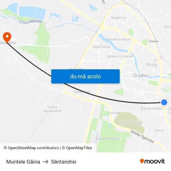 Harta de Muntele Găina către Sântandrei