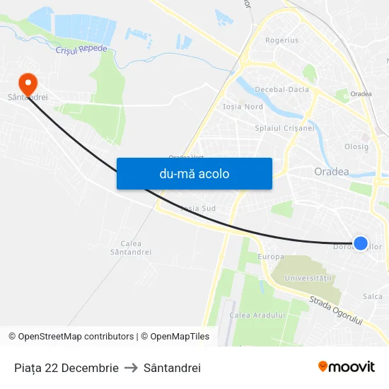 Harta de Piața 22 Decembrie către Sântandrei
