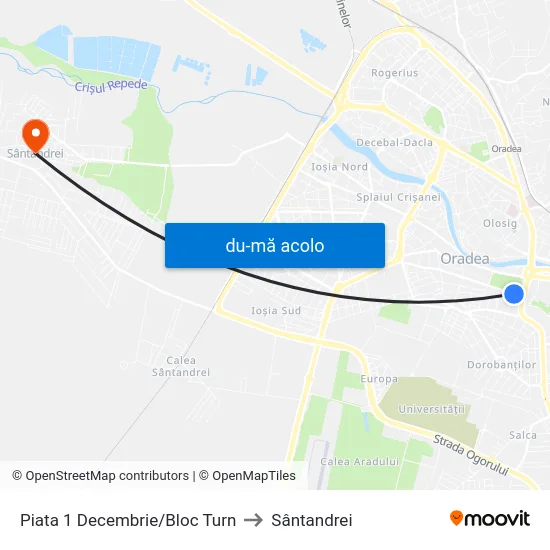 Harta de Piata 1 Decembrie/Bloc Turn către Sântandrei