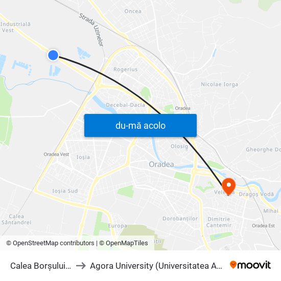 Harta de Calea Borșului 22 către Agora University (Universitatea Agora)