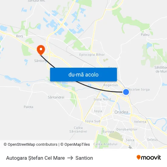 Harta de Autogara Ștefan Cel Mare către Santion