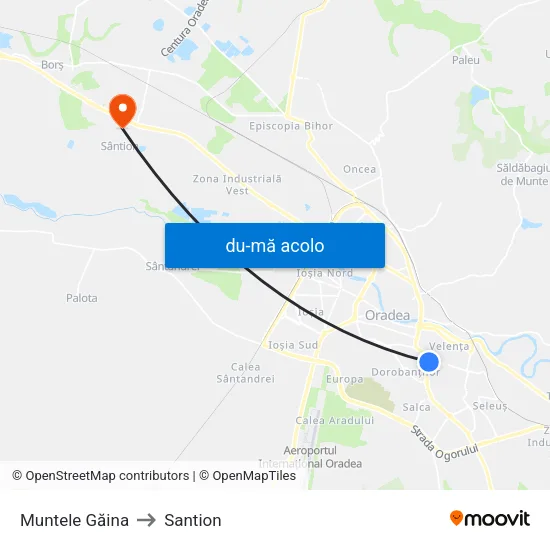 Harta de Muntele Găina către Santion