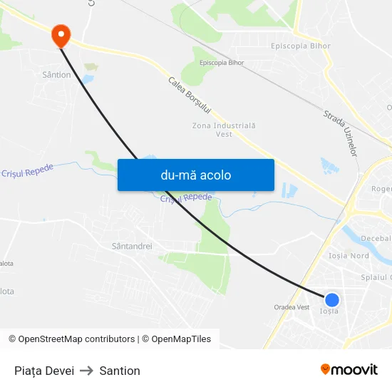 Harta de Piața Devei către Santion