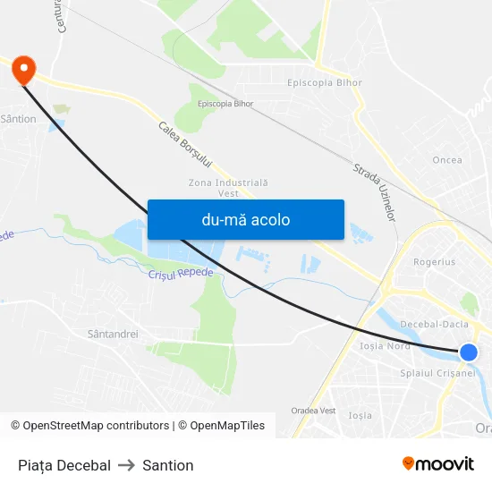 Harta de Piața Decebal către Santion