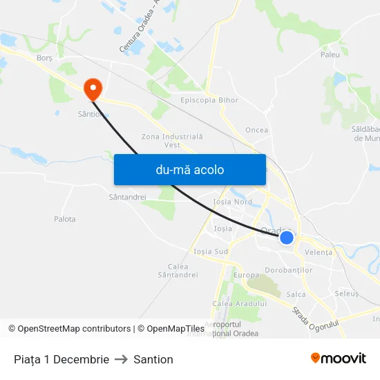 Harta de Piața 1 Decembrie către Santion