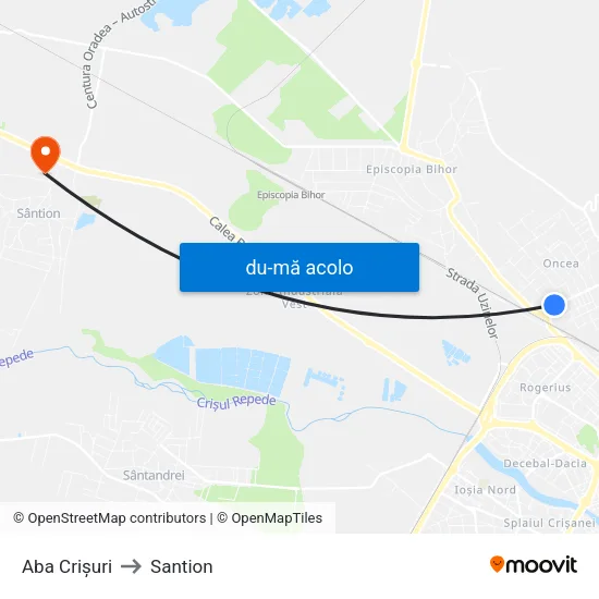 Harta de Aba Crișuri către Santion