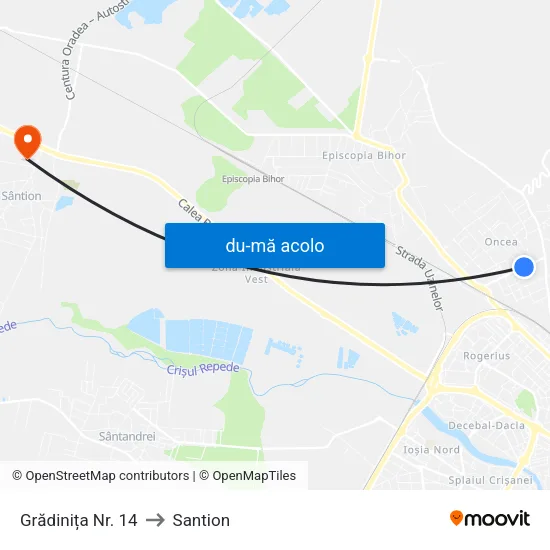 Harta de Grădinița Nr. 14 către Santion