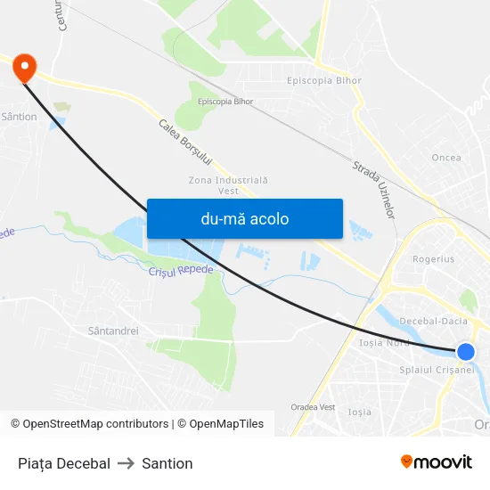 Harta de Piața Decebal către Santion