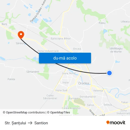 Harta de Str. Șanțului către Santion