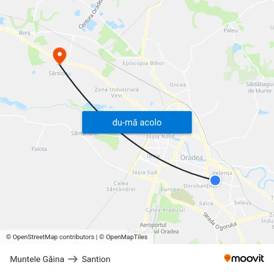 Harta de Muntele Găina către Santion