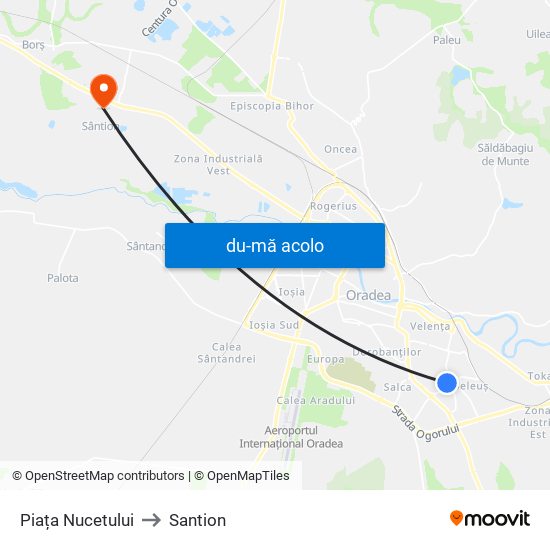 Harta de Piața Nucetului către Santion