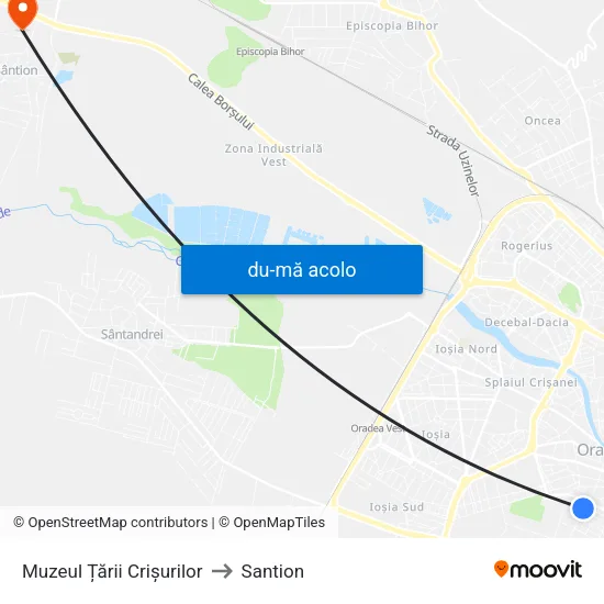 Harta de Muzeul Țării Crișurilor către Santion