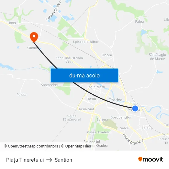 Harta de Piața Tineretului către Santion