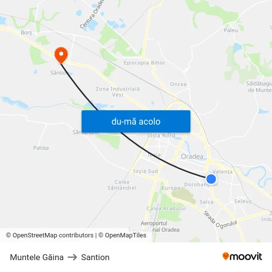 Harta de Muntele Găina către Santion