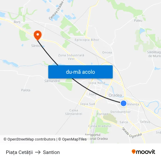 Harta de Piața Cetății către Santion