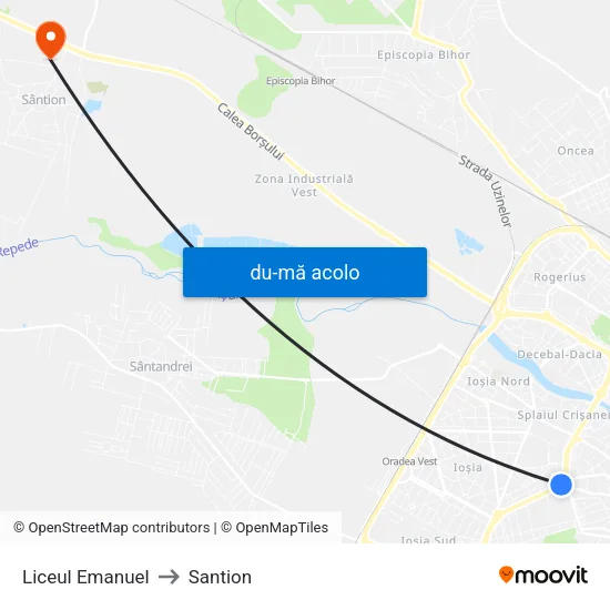 Harta de Liceul Emanuel către Santion