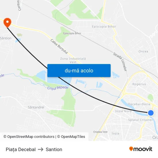 Harta de Piața Decebal către Santion
