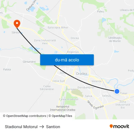 Harta de Stadionul Motorul către Santion