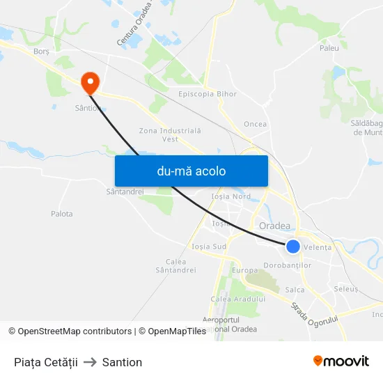 Harta de Piața Cetății către Santion