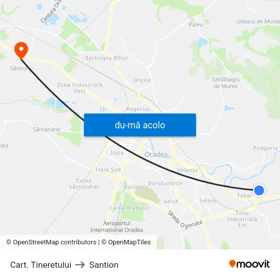 Harta de Cart. Tineretului către Santion