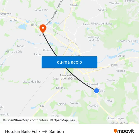 Harta de Băile Felix | Hoteluri către Santion
