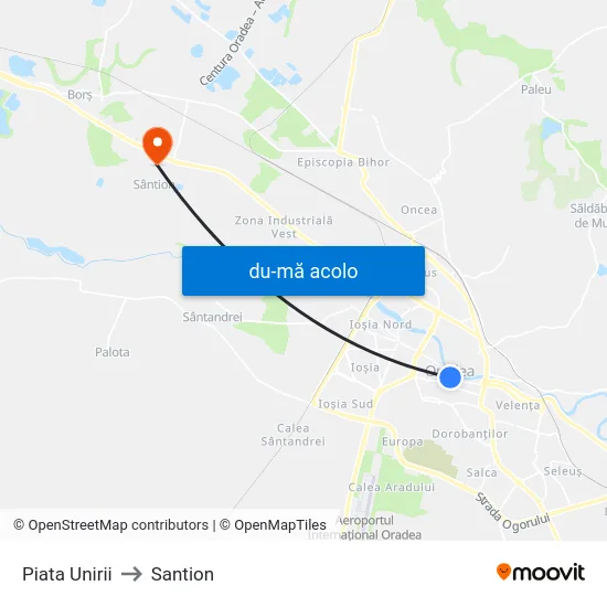 Harta de Piata Unirii către Santion