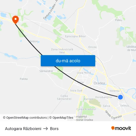 Harta de Autogara Războieni către Bors