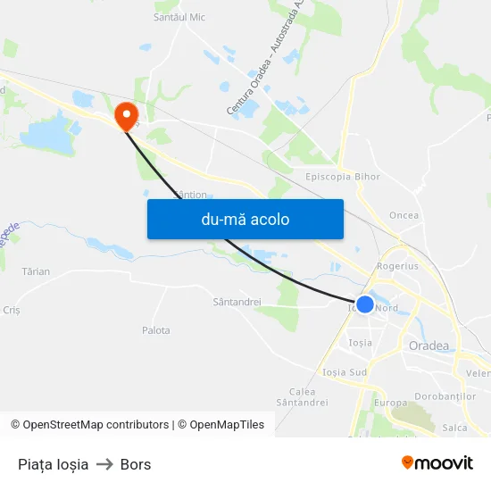 Harta de Piața Ioșia către Bors
