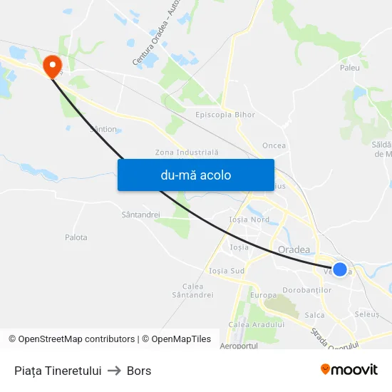 Harta de Piața Tineretului către Bors