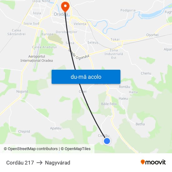 Harta de Cordău 217 către Nagyvárad
