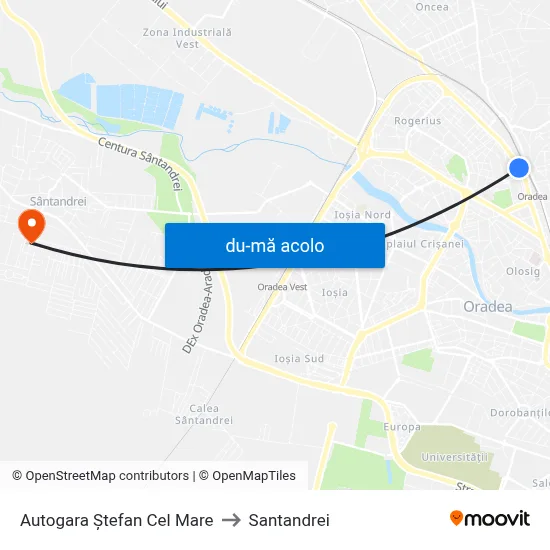 Harta de Autogara Ștefan Cel Mare către Santandrei