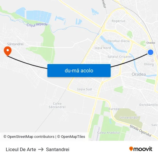 Harta de Liceul De Arte către Santandrei