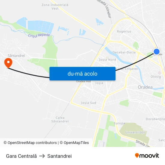 Harta de Gara Centrală către Santandrei