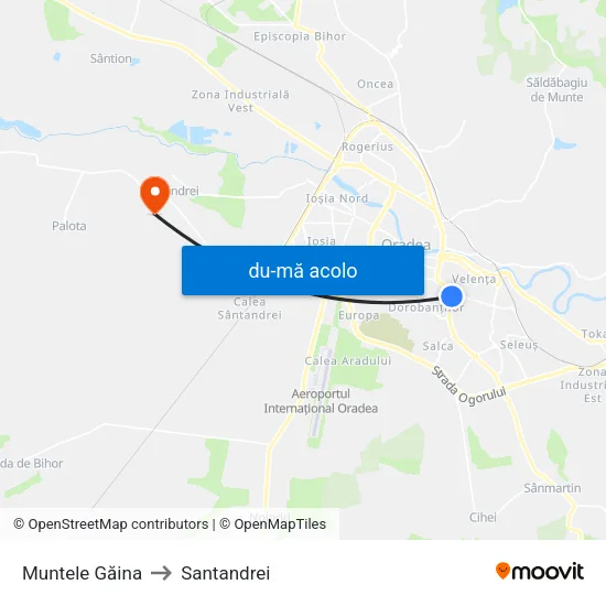 Harta de Muntele Găina către Santandrei