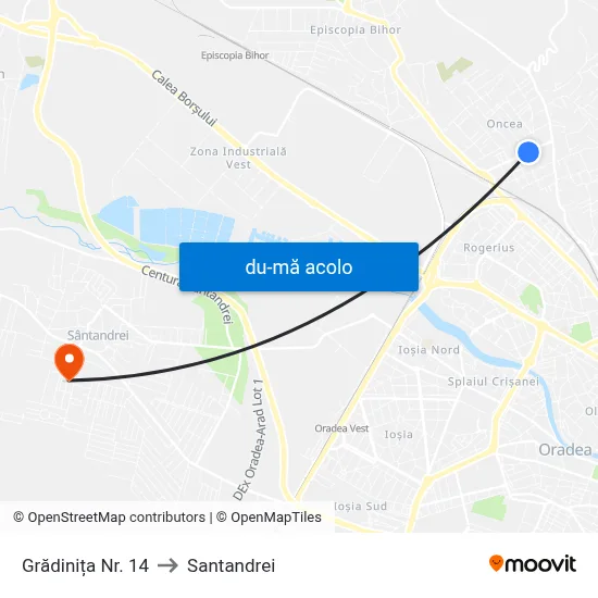 Harta de Grădinița Nr. 14 către Santandrei