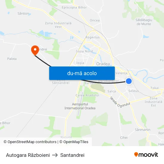 Harta de Autogara Războieni către Santandrei