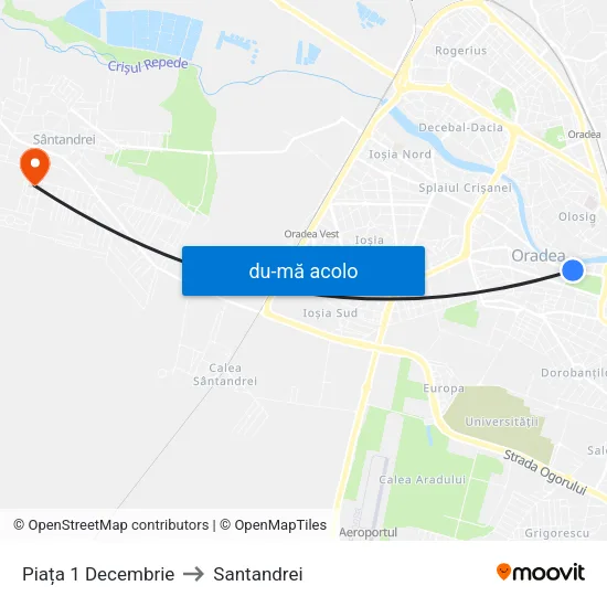 Harta de Piața 1 Decembrie către Santandrei