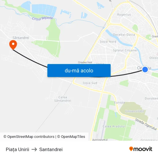 Harta de Piața Unirii către Santandrei