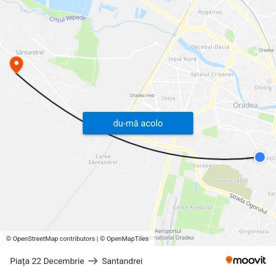 Harta de Piața 22 Decembrie către Santandrei