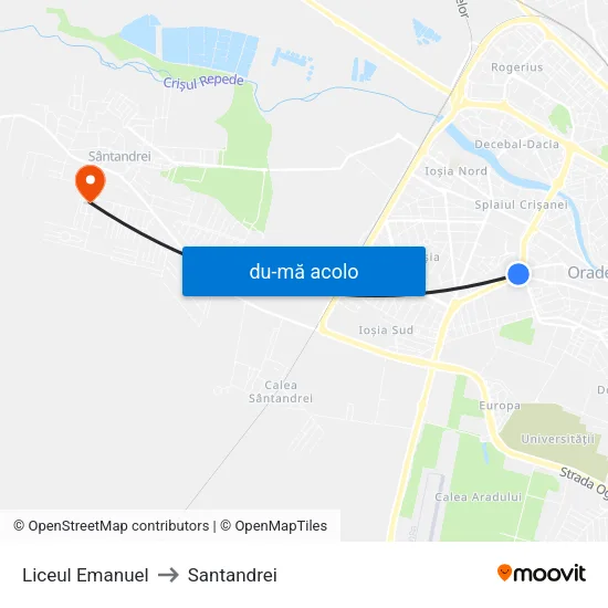 Harta de Liceul Emanuel către Santandrei