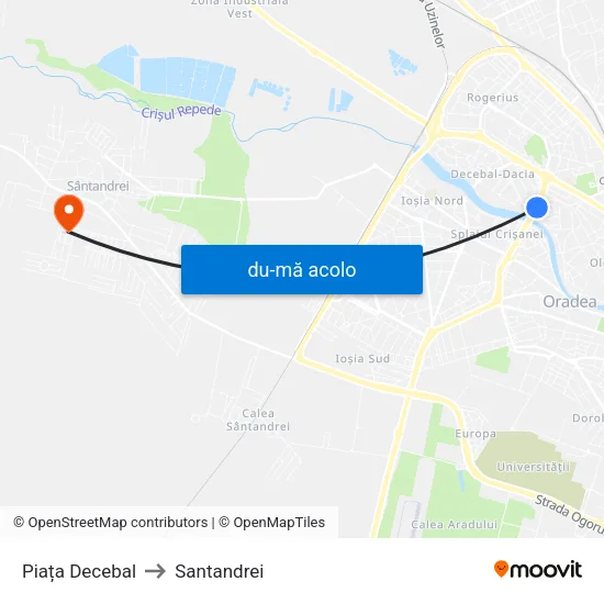 Harta de Piața Decebal către Santandrei