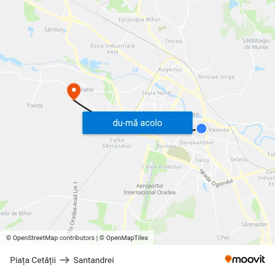 Harta de Piața Cetății către Santandrei