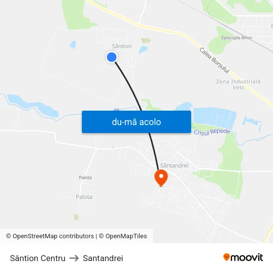 Harta de Sântion Centru către Santandrei