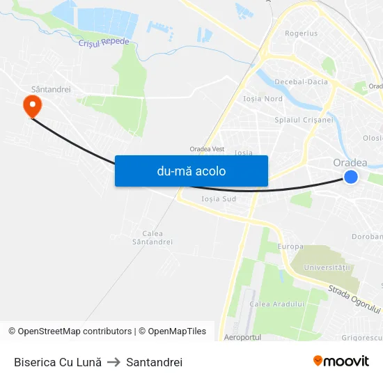 Harta de Biserica Cu Lună către Santandrei